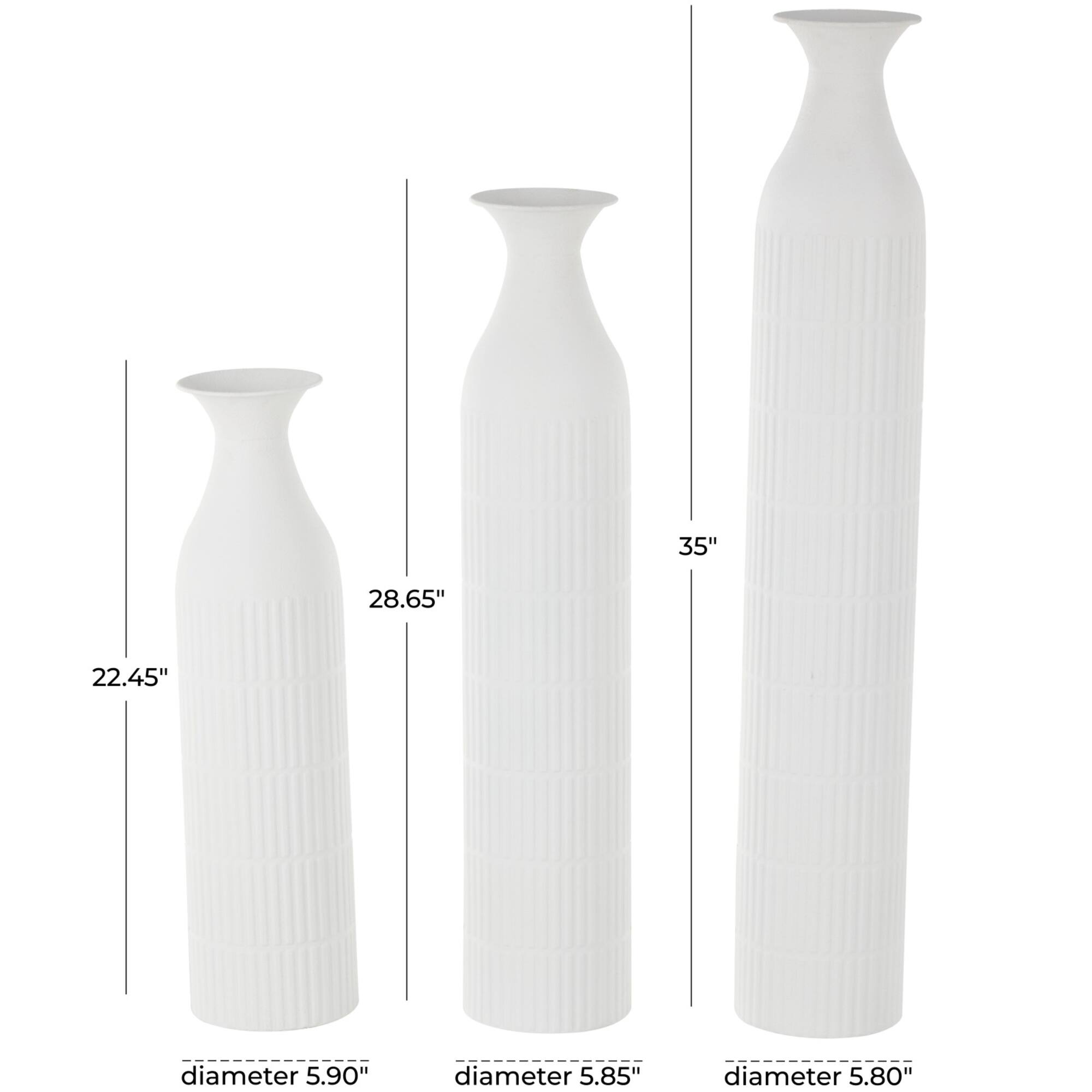 White Ribbed Floor Metal Vase Set